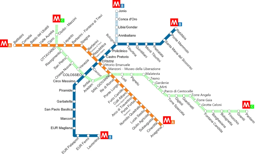 Pianta delle metropolitane di Roma